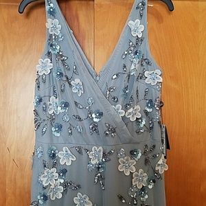 Light blue  3D sequin and embroidered evening gown